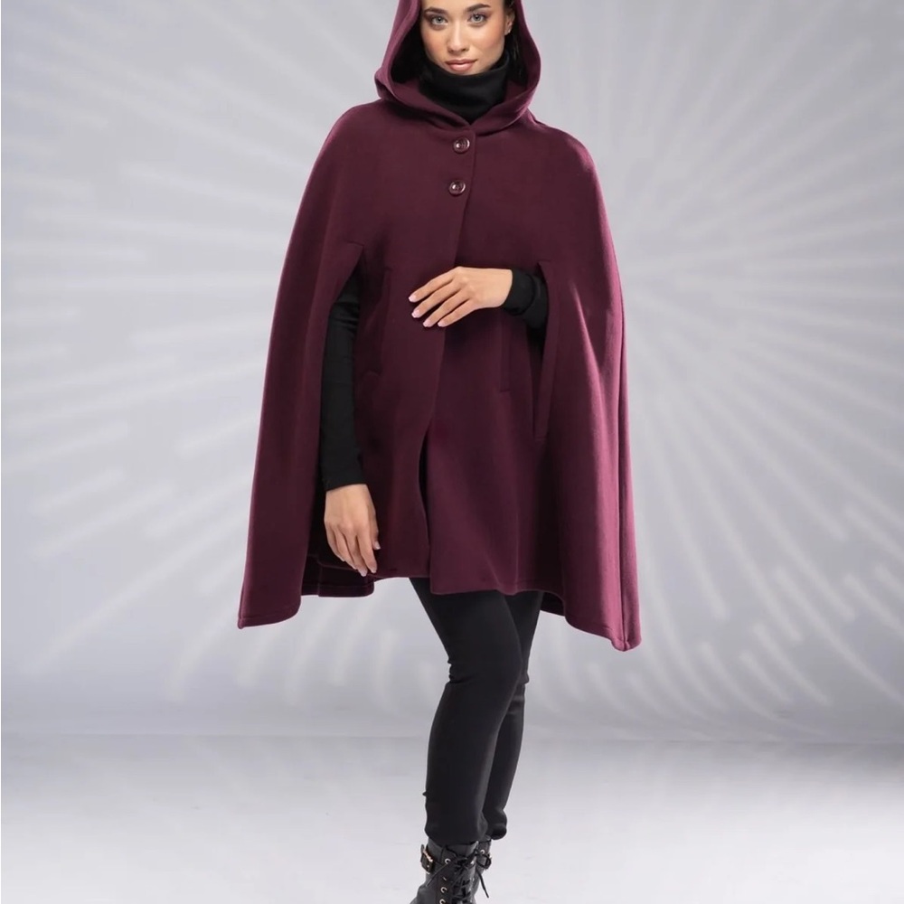 WOOL HOODED CAPE COAT WINTER SHORT CLOAK WOOL PONCHO